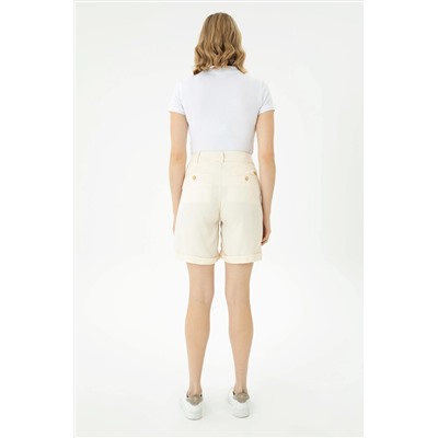 Kadın Krem Dokuma Şort