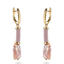 Серьги Гевея (жемчуг розовый, каучук розовый; покрытие золото), Есть комплект