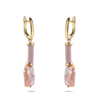 Серьги Гевея (жемчуг розовый, каучук розовый; покрытие золото), Есть комплект