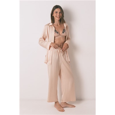 Pijama largo strass satén naranja