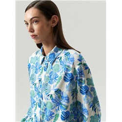 Рубашка с цветочным принтом с добавлением льна, B3266/fouge