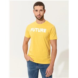 Sarı Slim Fit Baskılı Bisiklet Yaka Tişört