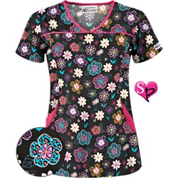 UA Wild Garden Black Print Scrub Top