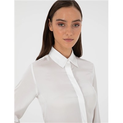 Ekru Comfort Fit Saten Gömlek