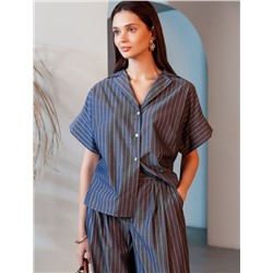 Блузка в полоску с цельнокроеным коротким рукавом из легкого хлопкового поплина