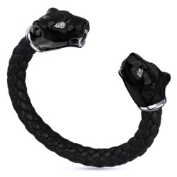 Браслет Пантера (эмаль черная, кристаллы SW белые; покрытие родий), Есть комплект