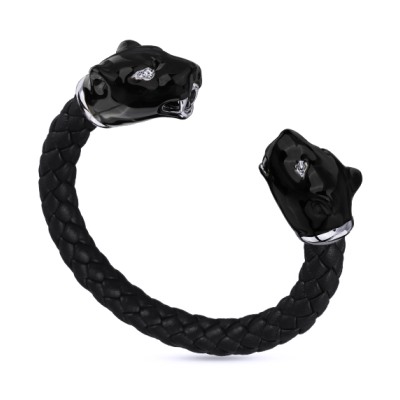 Браслет Пантера (эмаль черная, кристаллы SW белые; покрытие родий), Есть комплект