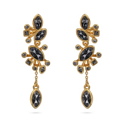 Серьги Эйва (кристаллы SW темно-серые; покрытие золото), Есть комплект