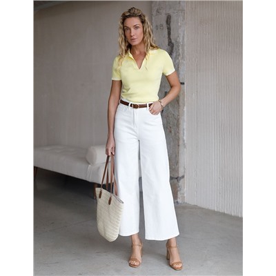 Джемпер с воротником-поло с коротким рукавом тонкой вязки из вискозы