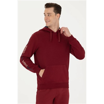 Erkek Bordo Kapüşonlu Sweatshirt
