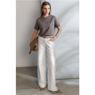 Нарядная футболка с принтом стразами из премиального хлопка с эластаном