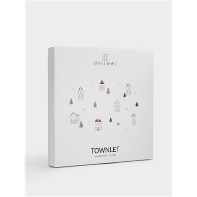 Тарелка обеденная, 27 см, фарфор N, бело-золотистая, Домики и ели, Townlet