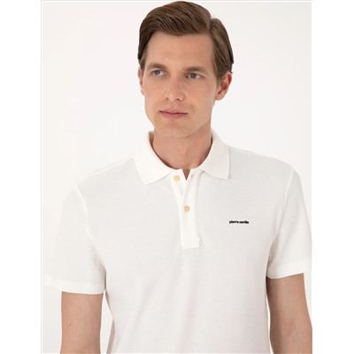 Ekru Slim Fit Örme Dokulu Polo Yaka Tişört