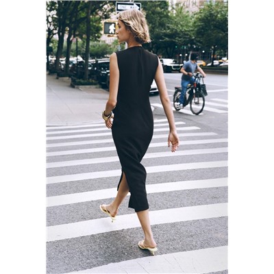 BELTED CREPE MIDI DRESS