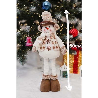 Игрушка новогодняя с выдвижными ногами Снеговик в наушниках в шляпе