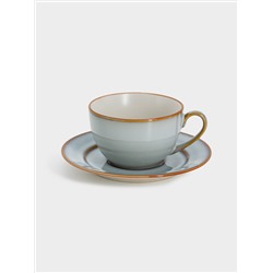 Пара чайная, 1 перс, 2 пр, 220 мл, керамика, серо-бежевая, с коричневым кантом, Mandala