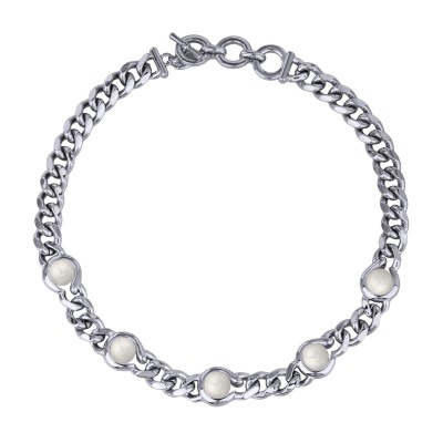 Колье Знаки (Майорка белая 12мм; покрытие родий) 43см, Есть комплект