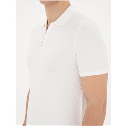 Beyaz Slim Fit Fermuarlı Polo Yaka Triko Tişört