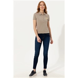 Kadın Haki Basic Polo Yaka Tişört