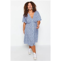 Trendyol Curve Lacivert Çiçekli Dokuma Elbise TBBSS23AH00101