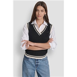 V-NECK TIPPED SLEEVELESS SWEATER