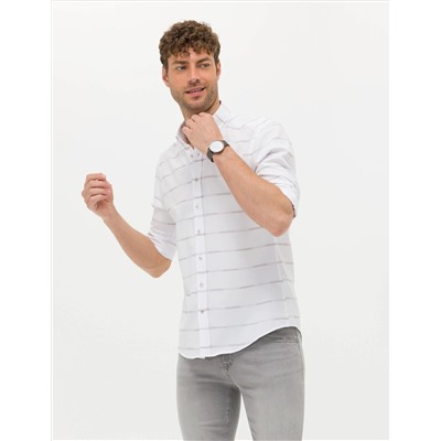 Bej Slim Fit Uzun Kollu Gömlek