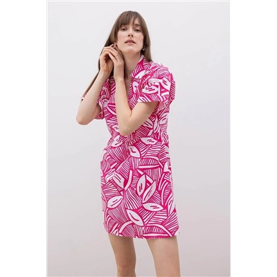 Defacto Gömlek Yaka Desenli Terry Cotton Mini Kısa Kollu Elbise Z7663AZ23SM
