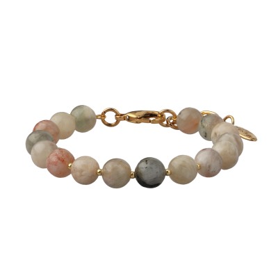 Браслет Селена (опал 8мм бежевый; покрытие золото) 17-21см, Есть комплект