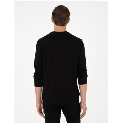 Siyah Regular Fit Bisiklet Yaka Sweatshirt