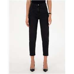 Siyah Mom Fit Geniş Kalıp Jean Pantolon