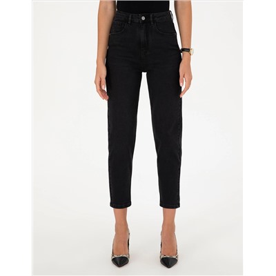 Siyah Mom Fit Geniş Kalıp Jean Pantolon