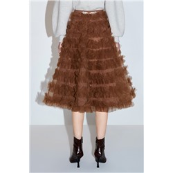 Falda evasé de talle alto Marrón