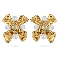 Клипсы Грациоза (кристаллы SW шампань, Майорка белая; покрытие золото), Есть комплект