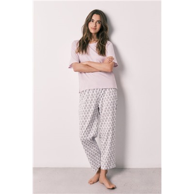 Pijama 100% algodón rosa estampado sellos