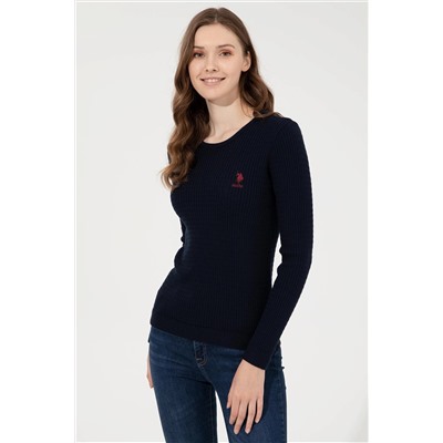 Kadın Lacivert  Bisiklet Yaka Basic Kazak