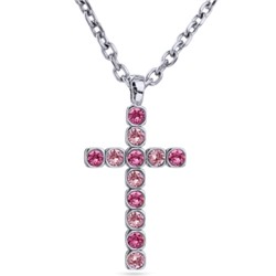 Кулон Теннис (кристаллы SW светло-розовые, розовые 6мм; родий) 50-55см, Есть комплект