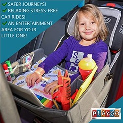 Kids Travel Tray Bonus Reading Light Clip | Premium Car Seat Activity Tray | Waterproof, Food & Snack Tray | Smartphone/Tablet/Cup Holder | Back Seat Organizer | Padded/Portable