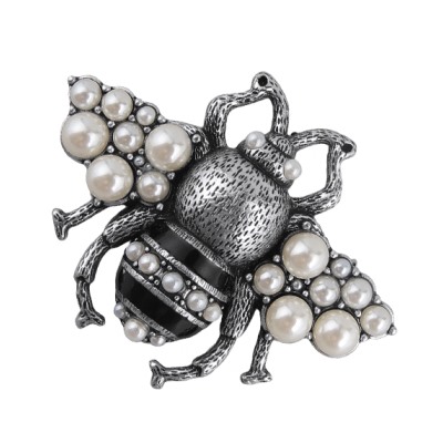 Брошь (Майорка белая, эмаль черная; покрытие античное серебро), Есть комплект