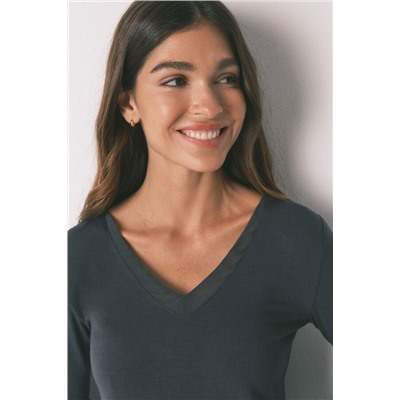 Camiseta punto súper suave gris