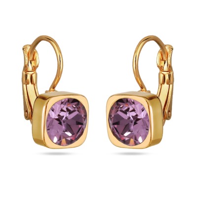 Серьги Теннис (кристаллы SW аметист 8мм; покрытие золото), Есть комплект