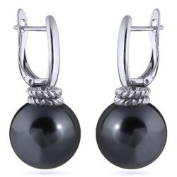 Серьги (Майорка 16мм темно-серая; покрытие родий), Есть комплект