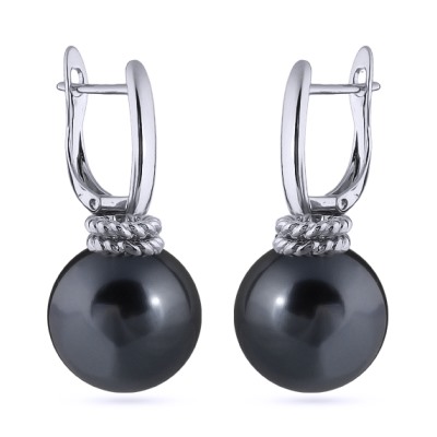 Серьги (Майорка 16мм темно-серая; покрытие родий), Есть комплект