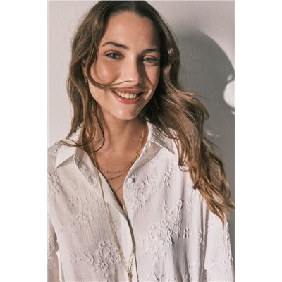 Pijama camisero largo satén blanco