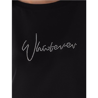 Футболка оверсайз с принтом стразами из премиального хлопка с эластаном