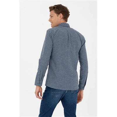 Erkek İndigo Uzun Kollu Basic Gömlek