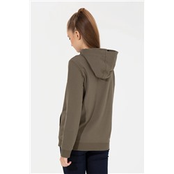 Kadın Koyu  Haki Kapüşonlu Sweatshirt