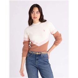 MOCK NECK COLORBLOCK CHEVRON SWEATER