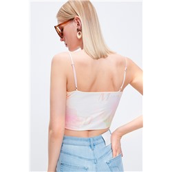Crop top de seda Crudo y rosa