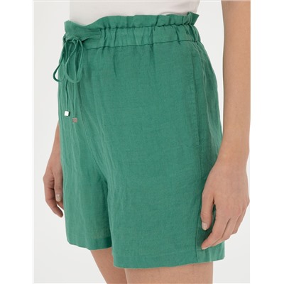 Yeşil Keten Comfort Fit Bermuda Şort