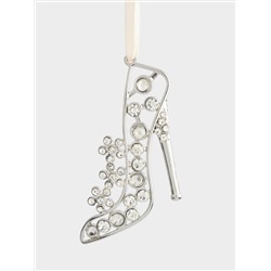 Игрушка елочная, 8 см, металл, серебристая, Туфелька со стразами, Event